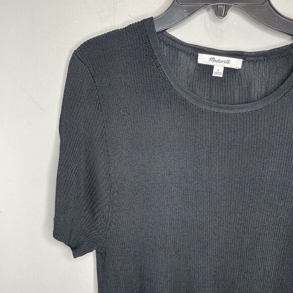 MADEWELL Sweater Tee Women Small Black Micro-Rib Knit Stretch Viscose NQ337 - Picture 3 of 13